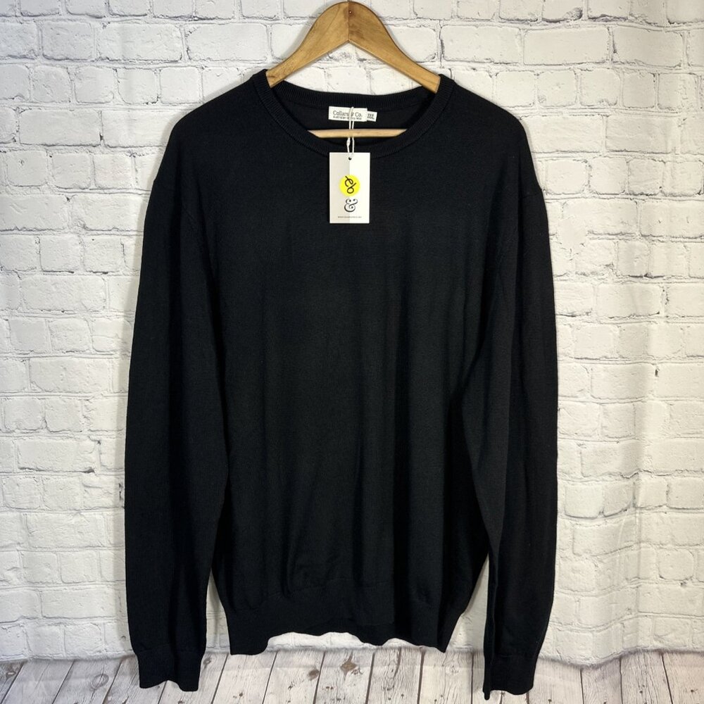NEW Collars &‎ Co Sweater Mens XXL Black Australian Merino Wool Crewneck